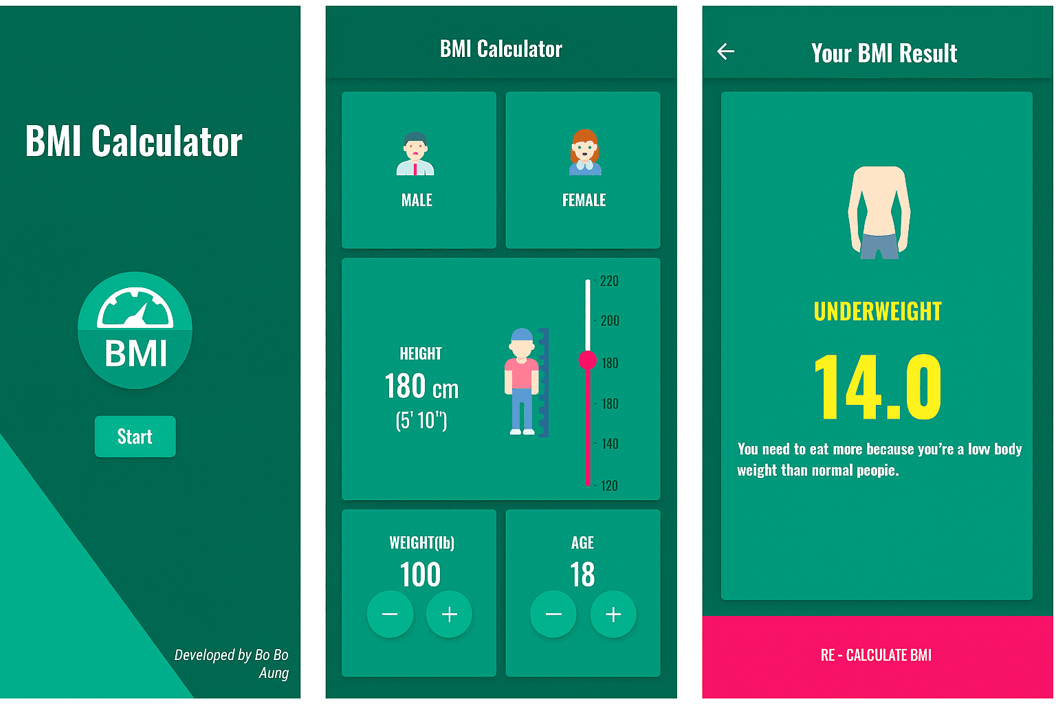 BMI Calculator - Flutter + Dart